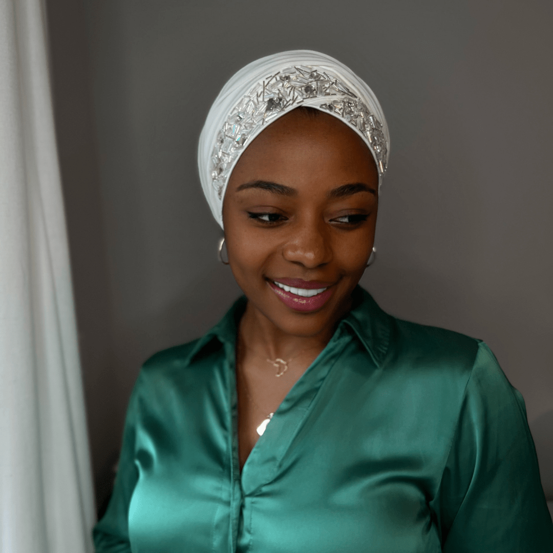 Turban with Diamond Embellishments – Pre - Wrapped & Adjustable - Onestep Beauty Bar