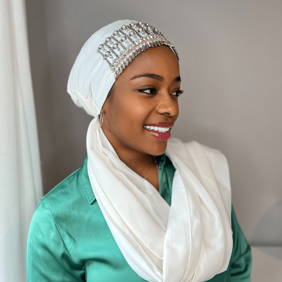 Luxury Pearl & Crystal Embellished Turban – Pre - Wrapped & Adjustable - Onestep Beauty Bar