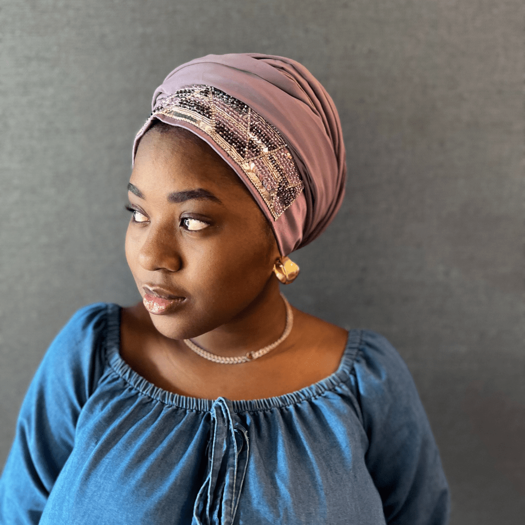 Embellished Satin Hybrid Wrap – Turban with Flowing Drape - Onestep Beauty Bar