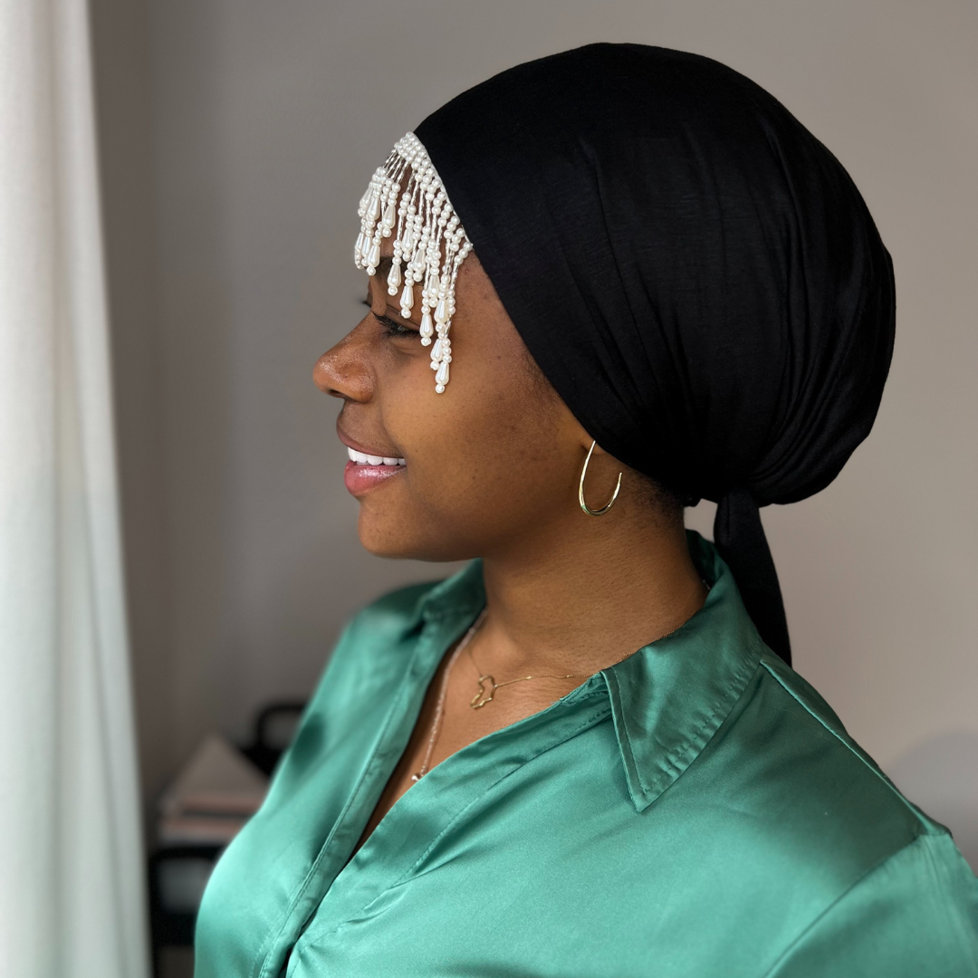 BLACK -  READY MADE BEADED TURBAN