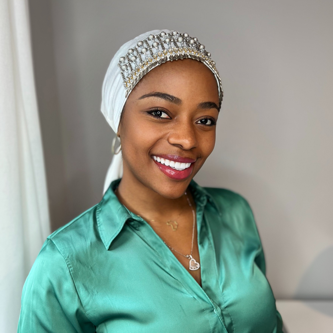 WHITE - DIAMOND ORNAMENT SCARF TURBAN
