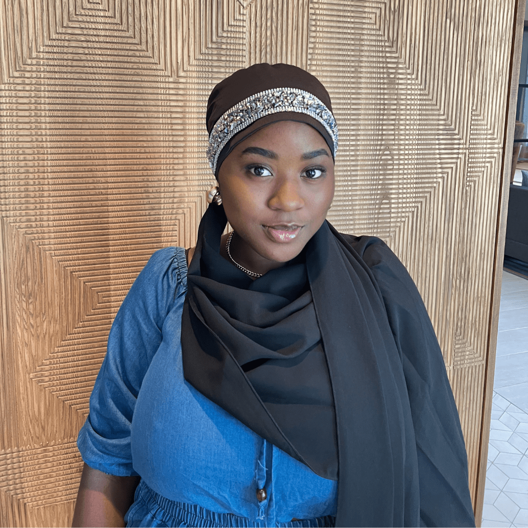 Embellished Satin Hybrid Wrap – Turban with Flowing Drape - Onestep Beauty Bar