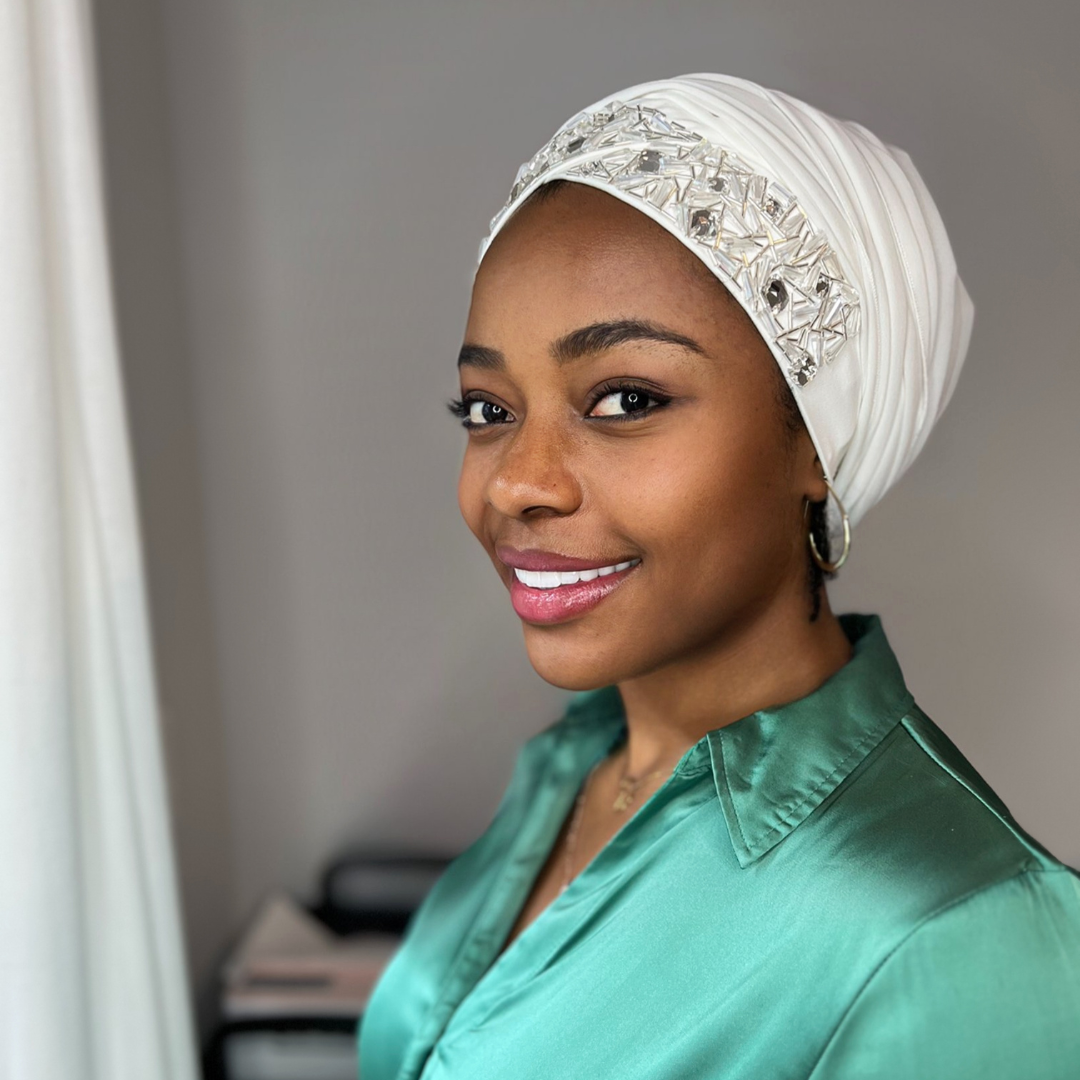 WHITE - DIAMOND EASY WRAP TURBAN