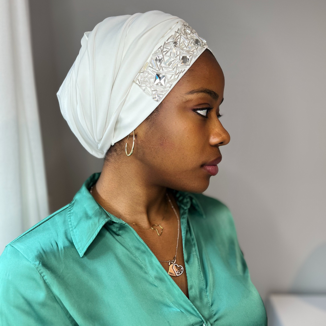 WHITE - DIAMOND EASY WRAP TURBAN