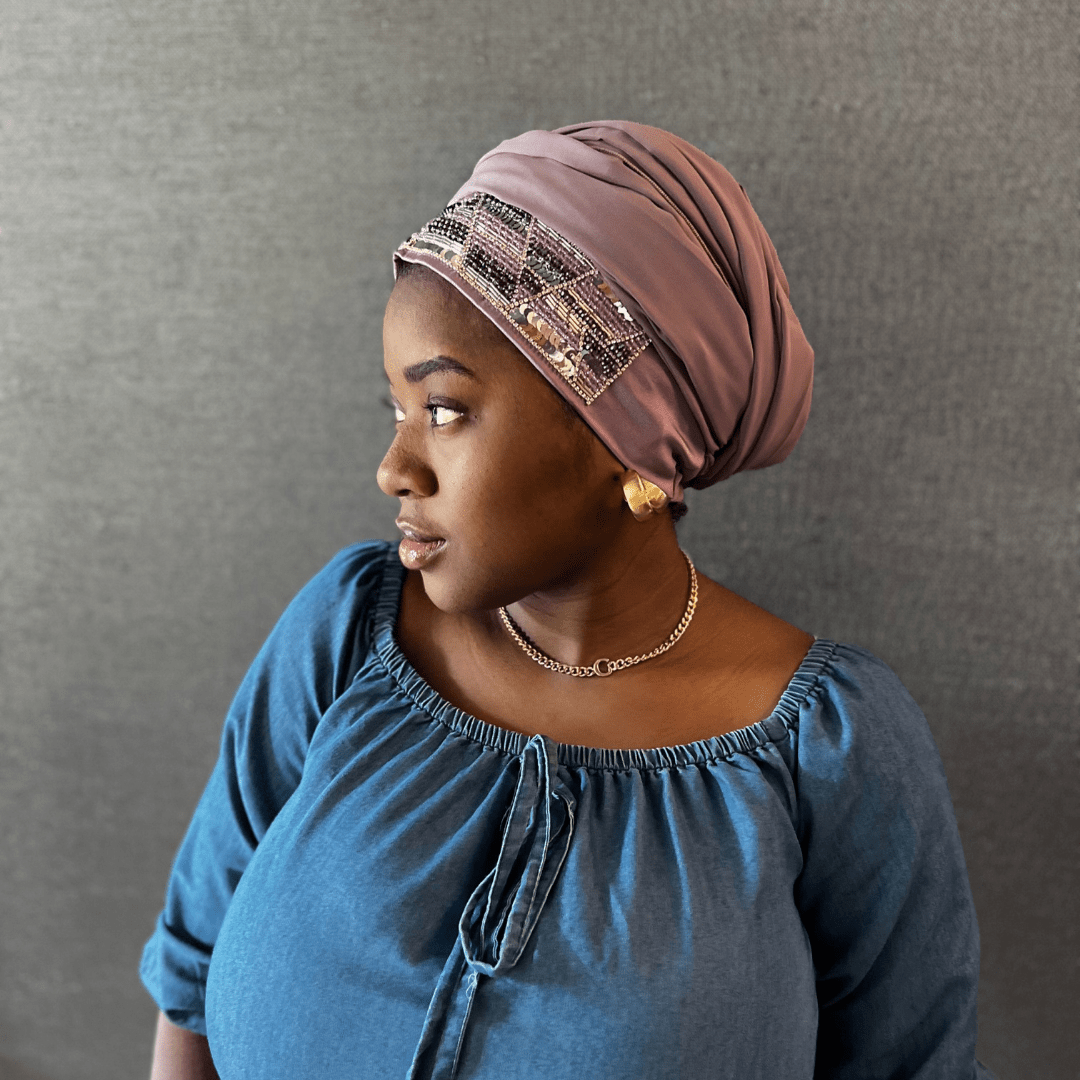 Embellished Satin Hybrid Wrap – Turban with Flowing Drape - Onestep Beauty Bar