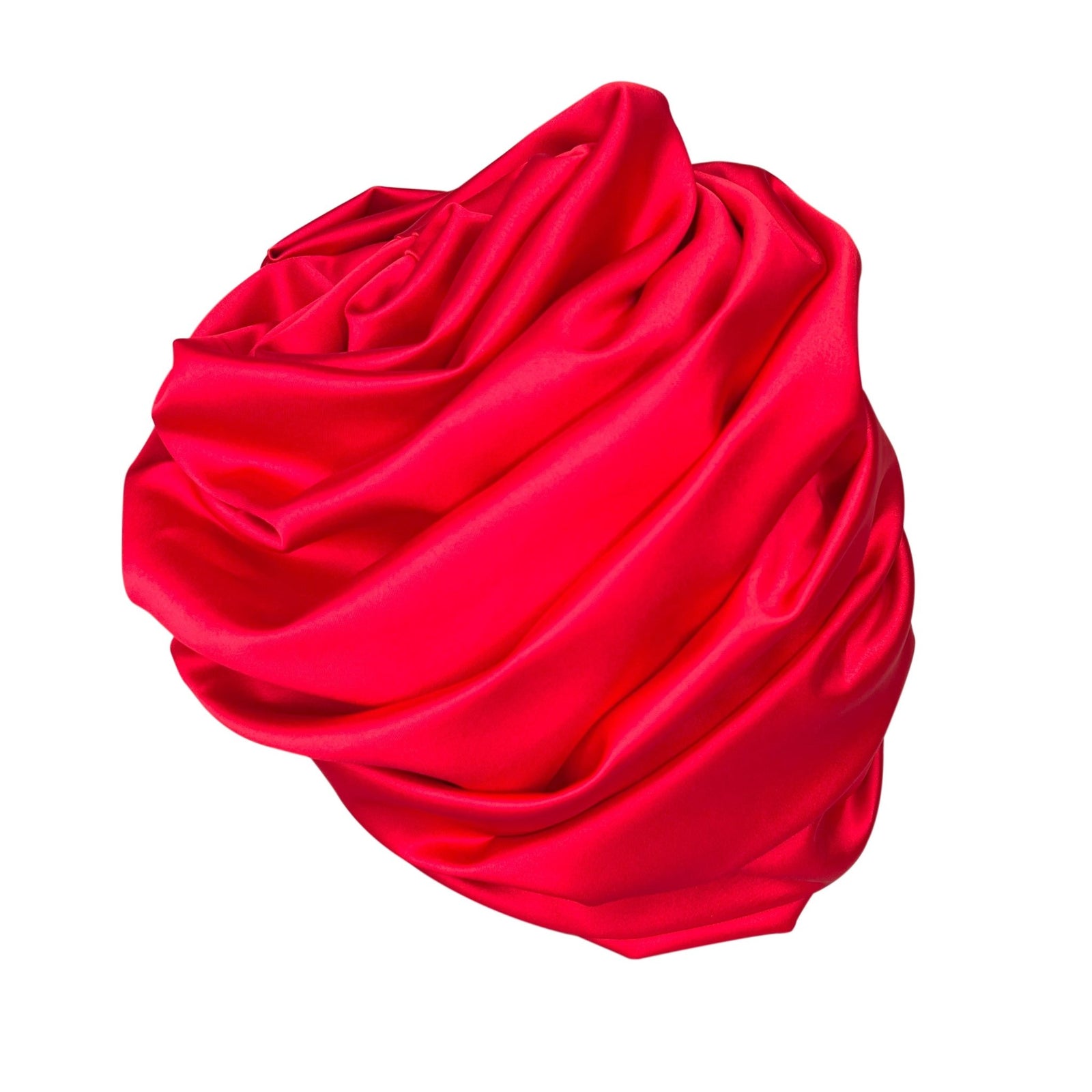 Premium Red Satin Turban – Spiral Flower Statement Headwrap with Crystal Accents - Onestep Beauty Bar
