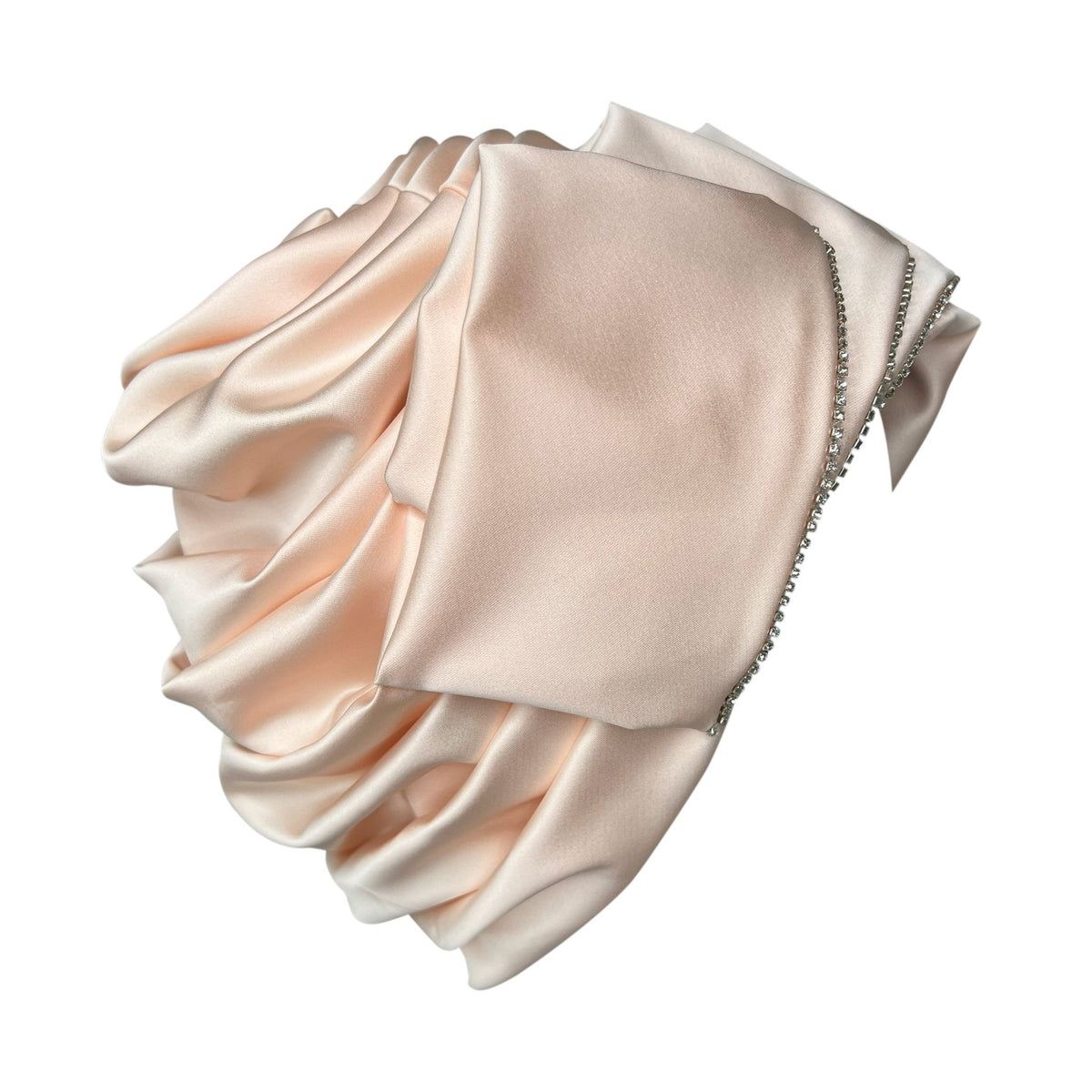 Premium Creamy Pink Satin Turban – Spiral Flower Statement Headwrap with Crystal Accents - Onestep Beauty Bar