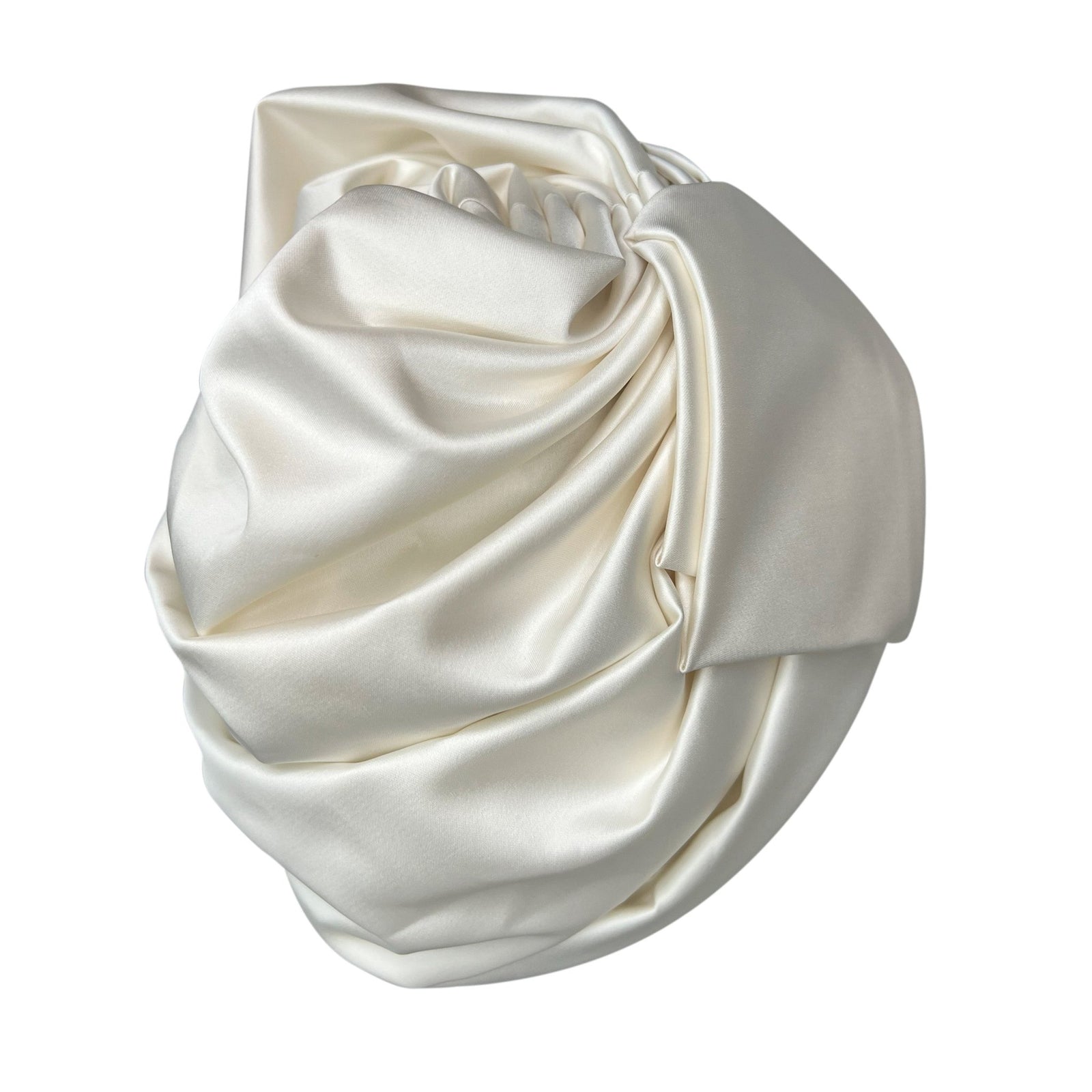 Premium White Satin Turban – Spiral Flower Statement Headwrap with Crystal Accents - Onestep Beauty Bar