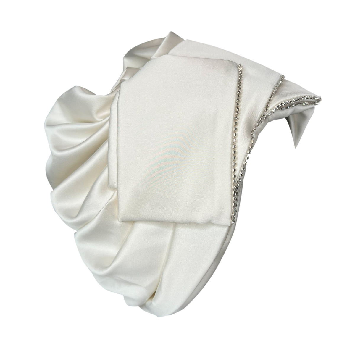 Premium White Satin Turban – Spiral Flower Statement Headwrap with Crystal Accents - Onestep Beauty Bar